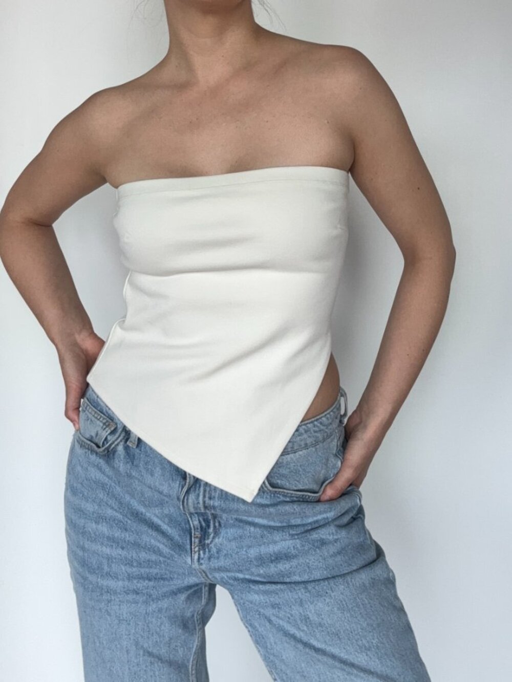 Cropped Tube Top With Slit - Small - White/Cream- Oak + Fort  - NWT